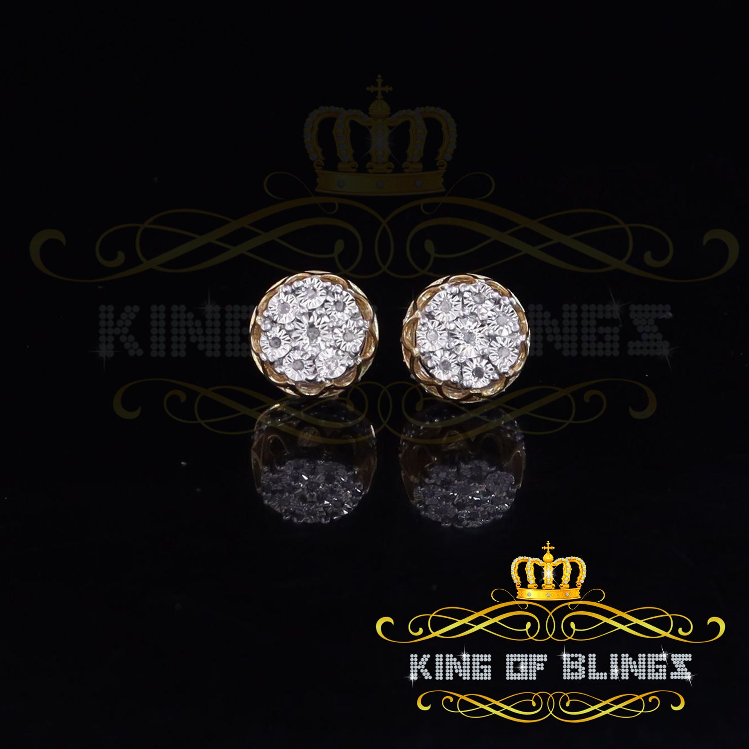 King of Blings-925 Sterling Silver Yellow 0.07ct Diamond For Men's & Women's Floral Earrings KING OF BLINGS