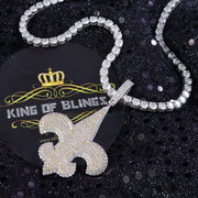 Sterling 925 Silver Fleur de Lis wise Shape White Pendant 9.66ct Cubic Zirconia KING OF BLINGS
