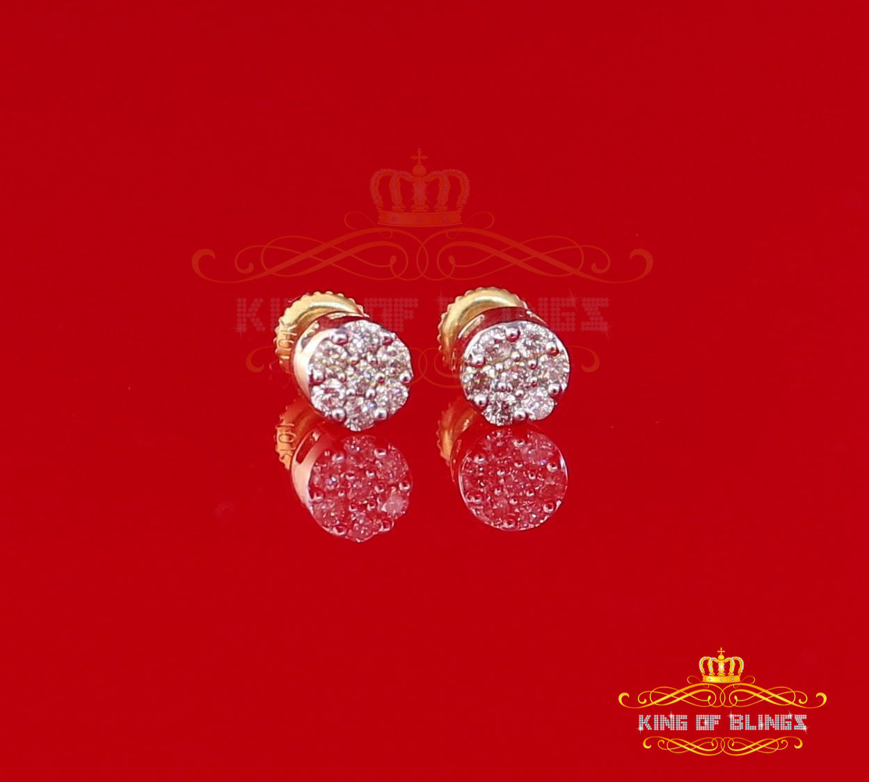King Of Bling's 10K Real Yellow Gold Real Diamond 0.25CT Men's/Women's Stud Round Earring