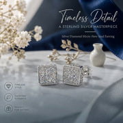 King Of Bling's 0.10ct Micro Pave 925 White Silver Diamond Square Earring For Men's & Women's KING OF BLINGS