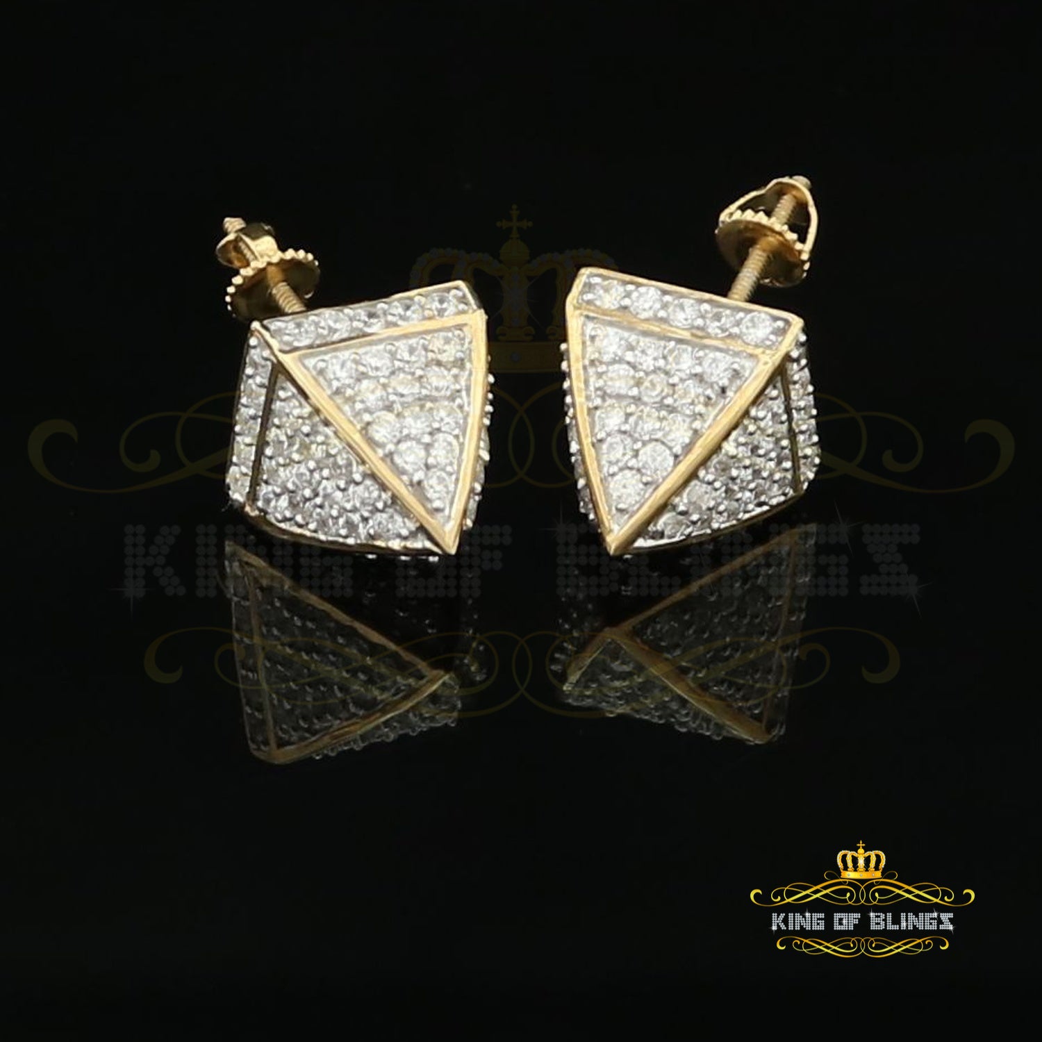 King of Bling's 925 Yellow Silver Screw Back 2.19ct Cubic Zirconia Hip Hop Women Hexagon Earring KING OF BLINGS