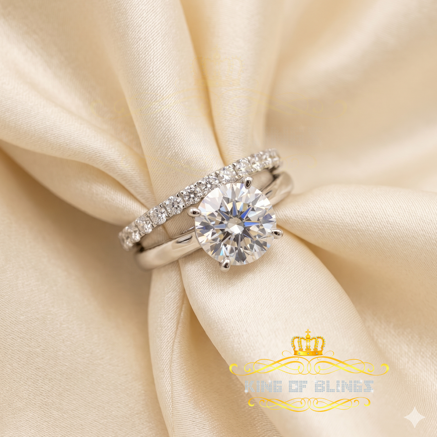 King of Bling's White 5.00ct Moissanite Sterling Silver Men/Women Bridal Ring Round Shape Size 8 KING OF BLINGS
