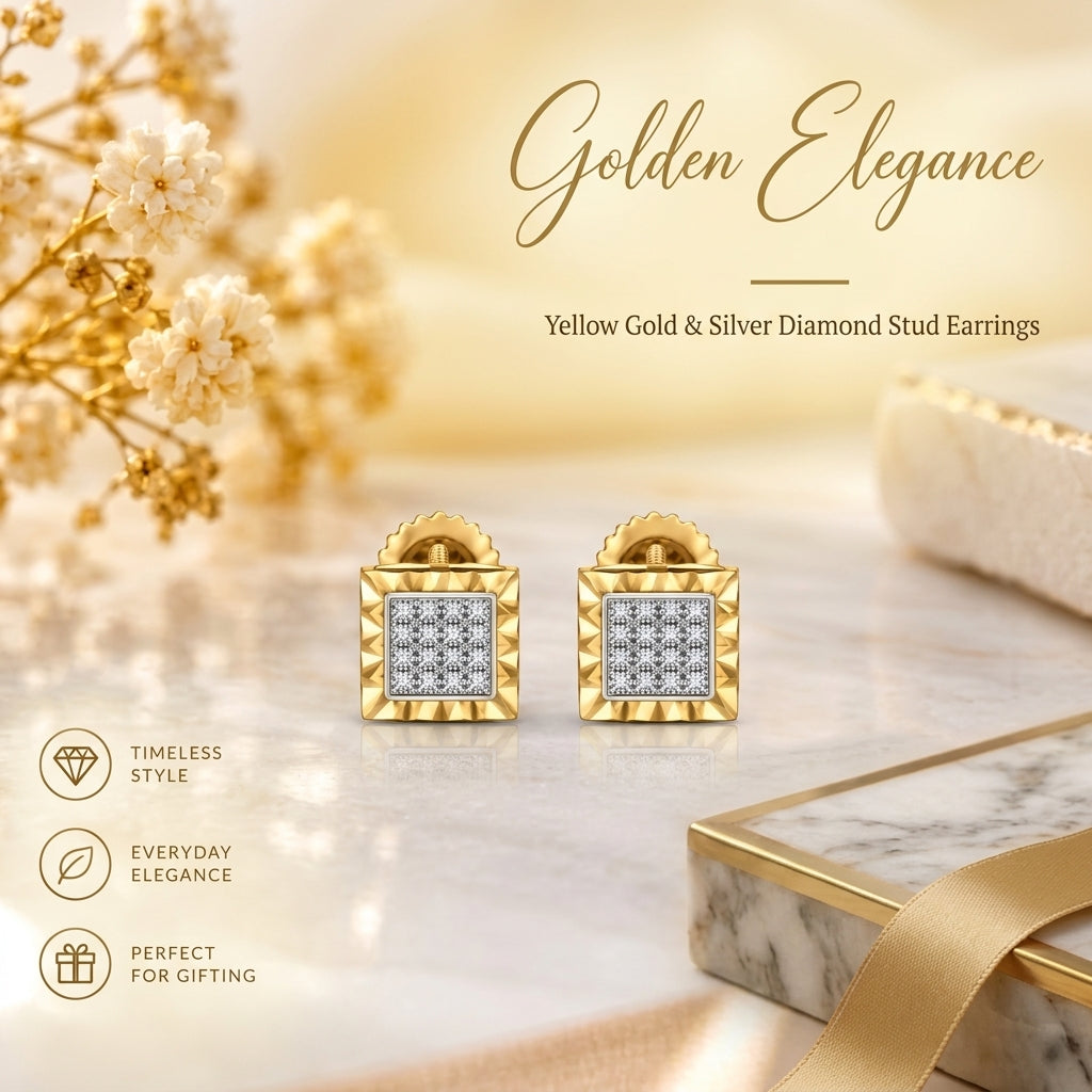 King Of Bling's 925 Sterling Silver 0.10ct Small Diamond For Women's & Men's Yellow Stud Earring KING OF BLINGS