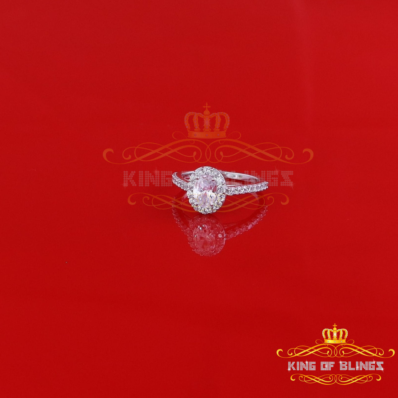 King Of Bling's1.74ct Cubic Zirconia Sterling White Silver Oval Cut Wedding Womens Ring Size 7