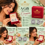 King Of Bling's 0.10 ct Real Diamond 3D Puff Cushion Square Crown White 925 Silver Stud Earrings KING OF BLINGS