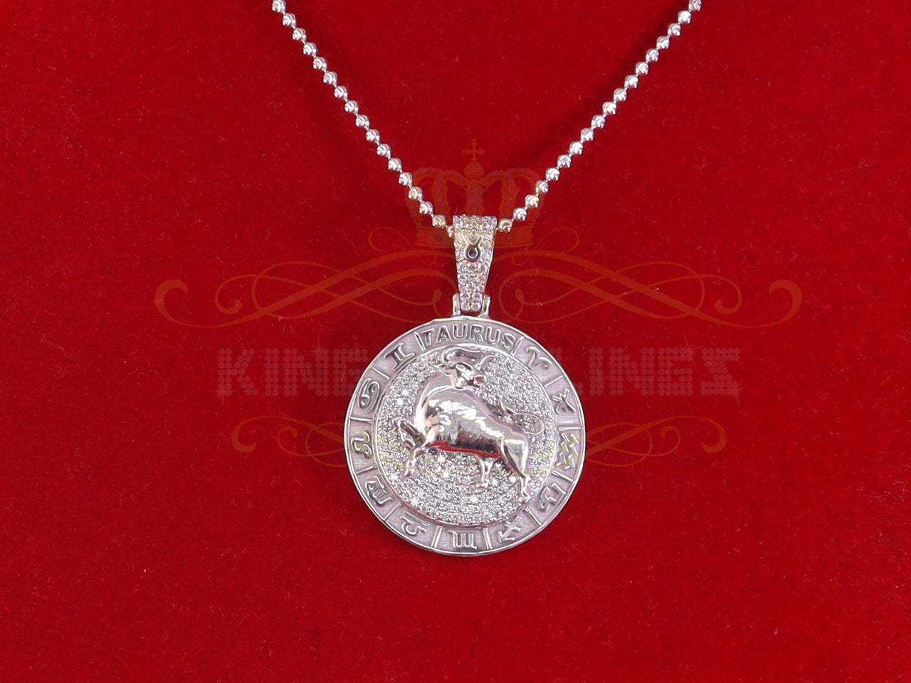 2.23ct Cubic Zirconia Sterling White Silver TAURUS Pendant For Men's & Women's KING OF BLINGS