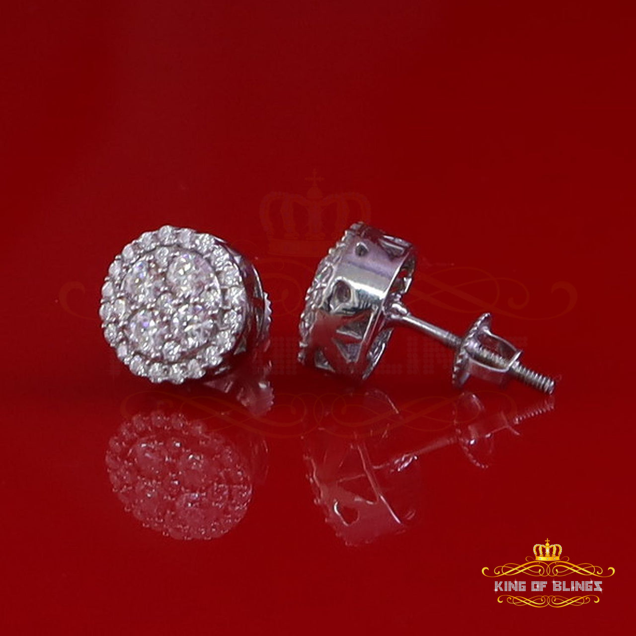 King of Bling's Moissanite 1.00ct 925 Sterling Silver White Cluster Earrings For Mens & Womens