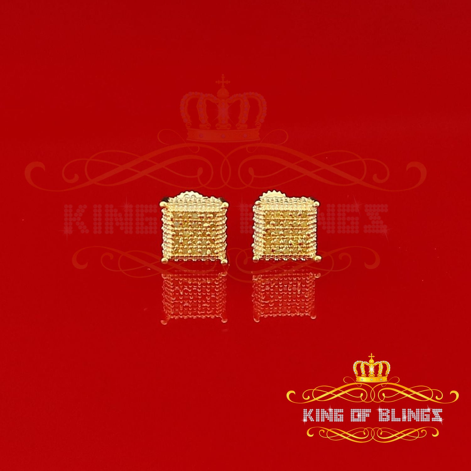 King of Blings-0.15ct Yellow Diamond 925 Sterling Silver Stud Women's/ Men's Square Earrings KING OF BLINGS