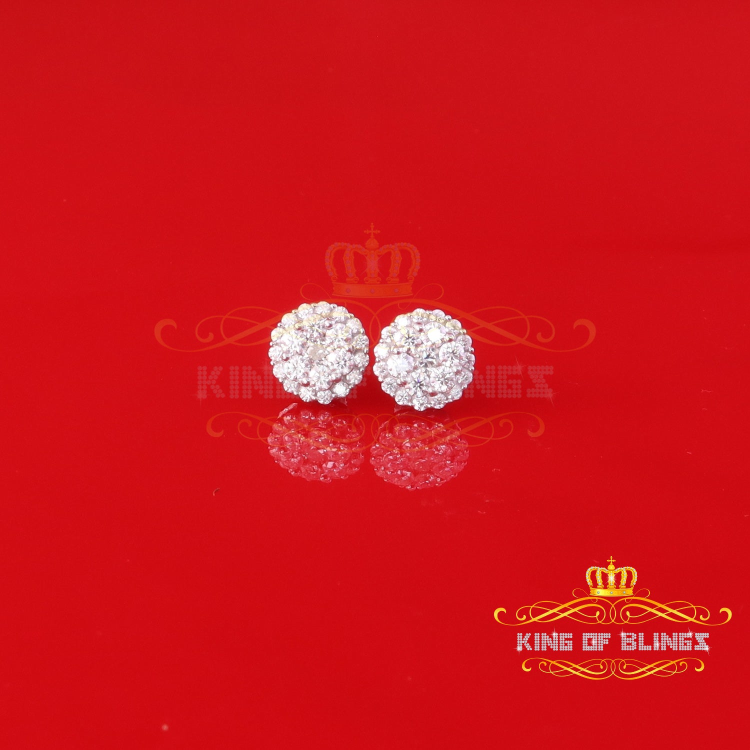 King of Bling's Men's/Womens 925 Silver White 1.66ct VVS 'D' Moissanite Round Stud Earrings KING OF BLINGS