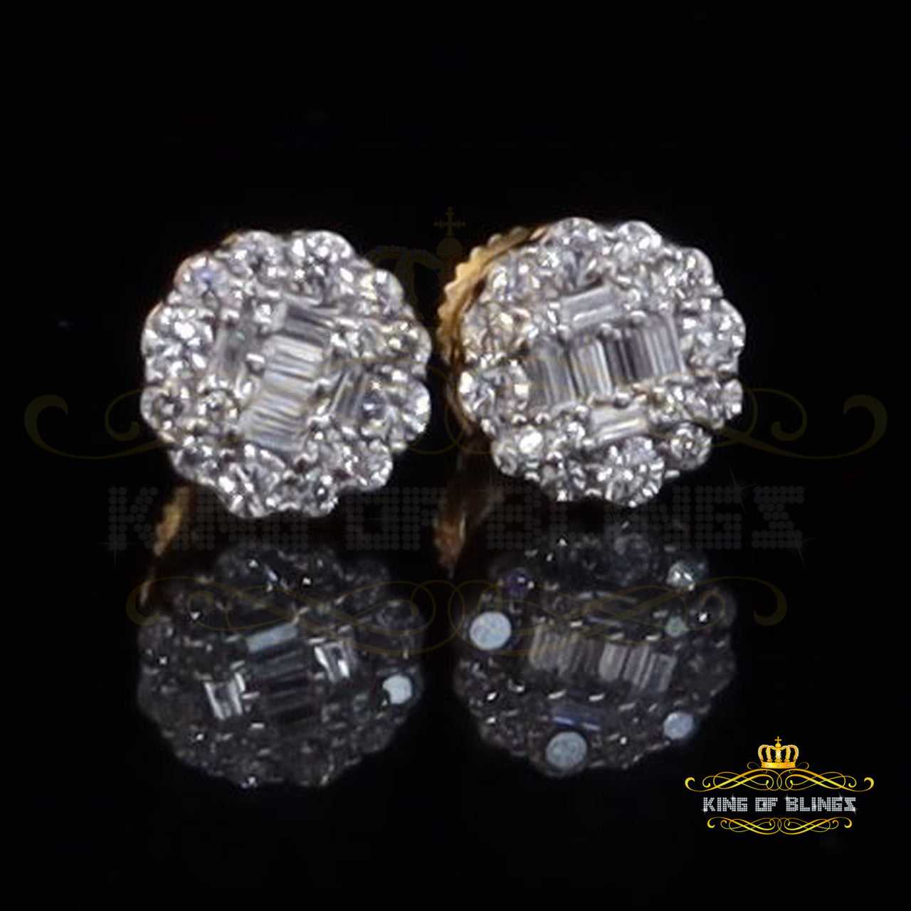 King of Bling's 925 Yellow Sterling Silver 0.74ct Cubic Zirconia Women's Hip Hop Flower Earrings KING OF BLINGS