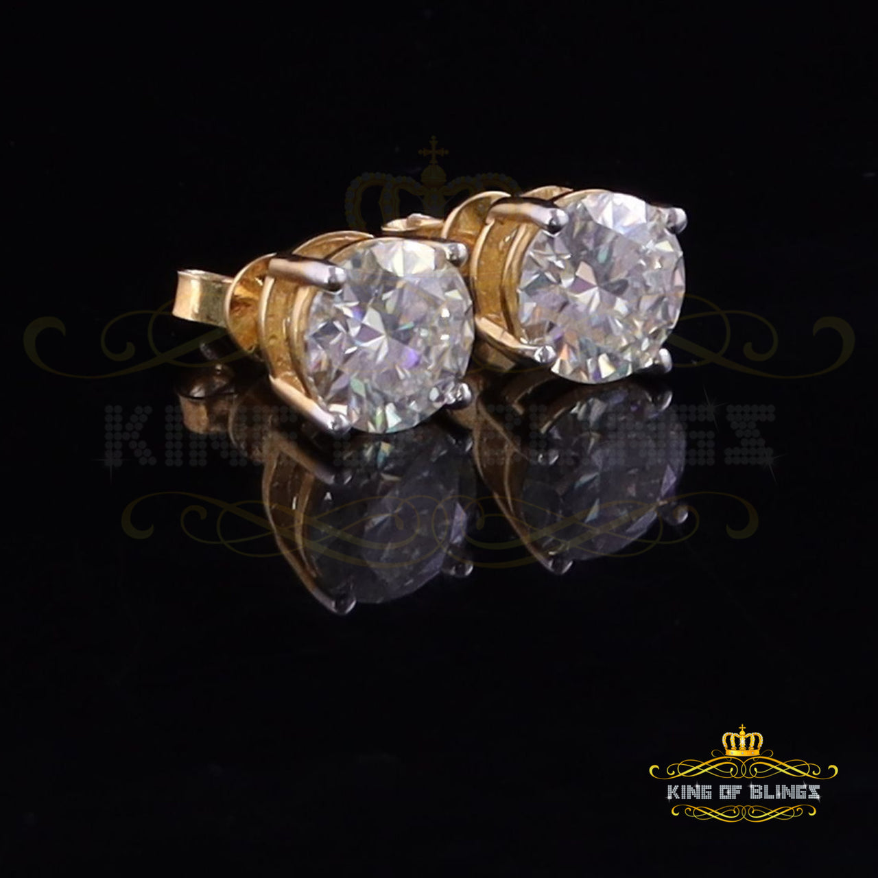 King  of Bling's 3.00ct VVS 'D' Moissanite Men's/Womens 925 Silver Yellow Round Stud Earrings KING OF BLINGS