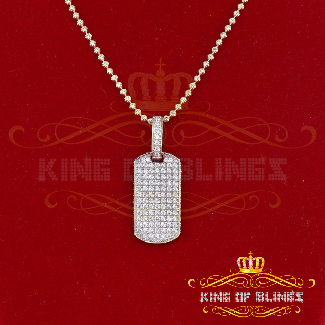 King Of Bling's King of Bling Yellow Sterling Silver Dog Tag Pendant with 2.80ct Cubic Zirconia KING OF BLINGS