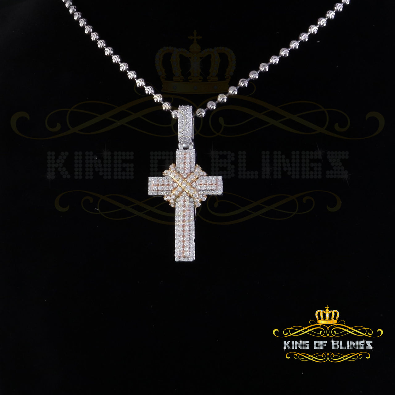 King Of Bling's 925 Sterling White Silver 2.00ct VVS D Clr.Moissanite Cross Pendant Men/ Women. KING OF BLINGS