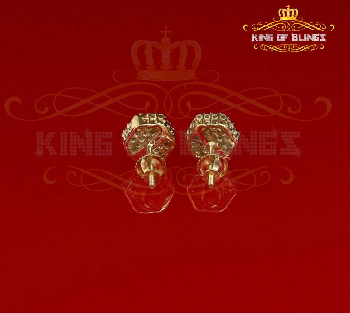 King of Bling's 925 Yellow Silver Hip Hop 0.74ct Cubic Zirconia Women's & Men's Hexagon Earrings KING OF BLINGS