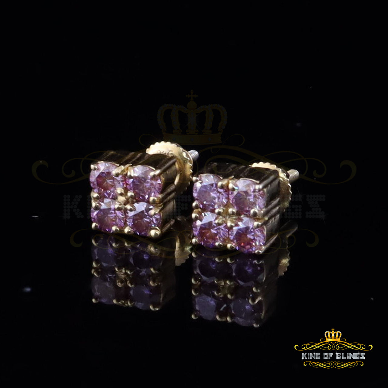 Men's/Women's 925 Silver Yellow 1.00ct VVS 'D' Pink Moissanite Square Stud Earrings