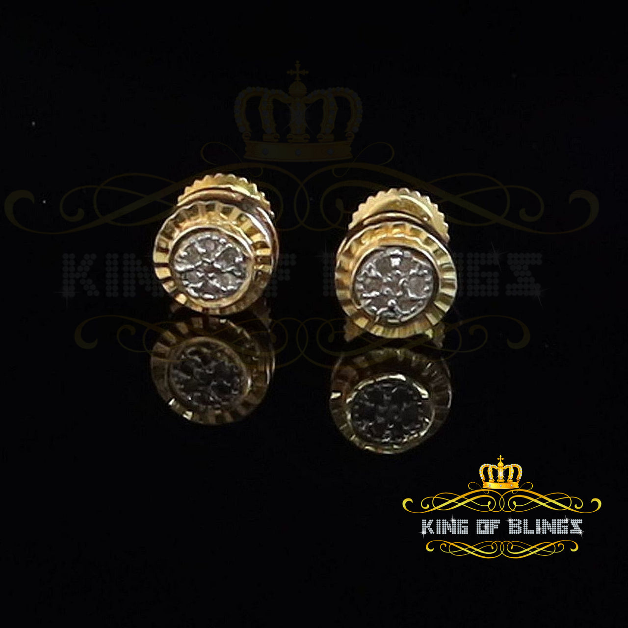 King of Blings-925 Sterling Silver 0.05ct Diamond For Women's Yellow Stud Round style Earrings