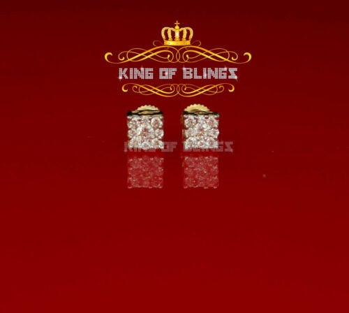 King of Bling's Hip Hop 925 Yellow Silver 0.6ct Cubic Zirconia Women's & Men's Square Earrings KING OF BLINGS
