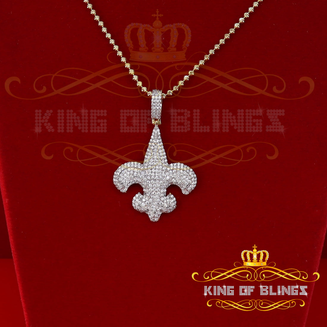 Promise Yellow Sterling Silver Fleur de Lis Pendant with7.04ct Cubic Zirconia KING OF BLINGS