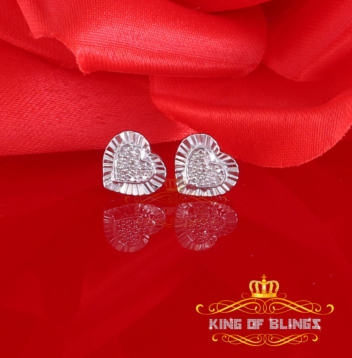 King Of Bling's Aretes Para Hombre Heart 925 White Silver 0.15ct Diamond Women's Stud Earring KING OF BLINGS