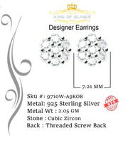 King of Blings- White 925 Sterling 1.96ct Cubic Zirconia Silver Women's Hip Hop Floral Earrings KING OF BLINGS