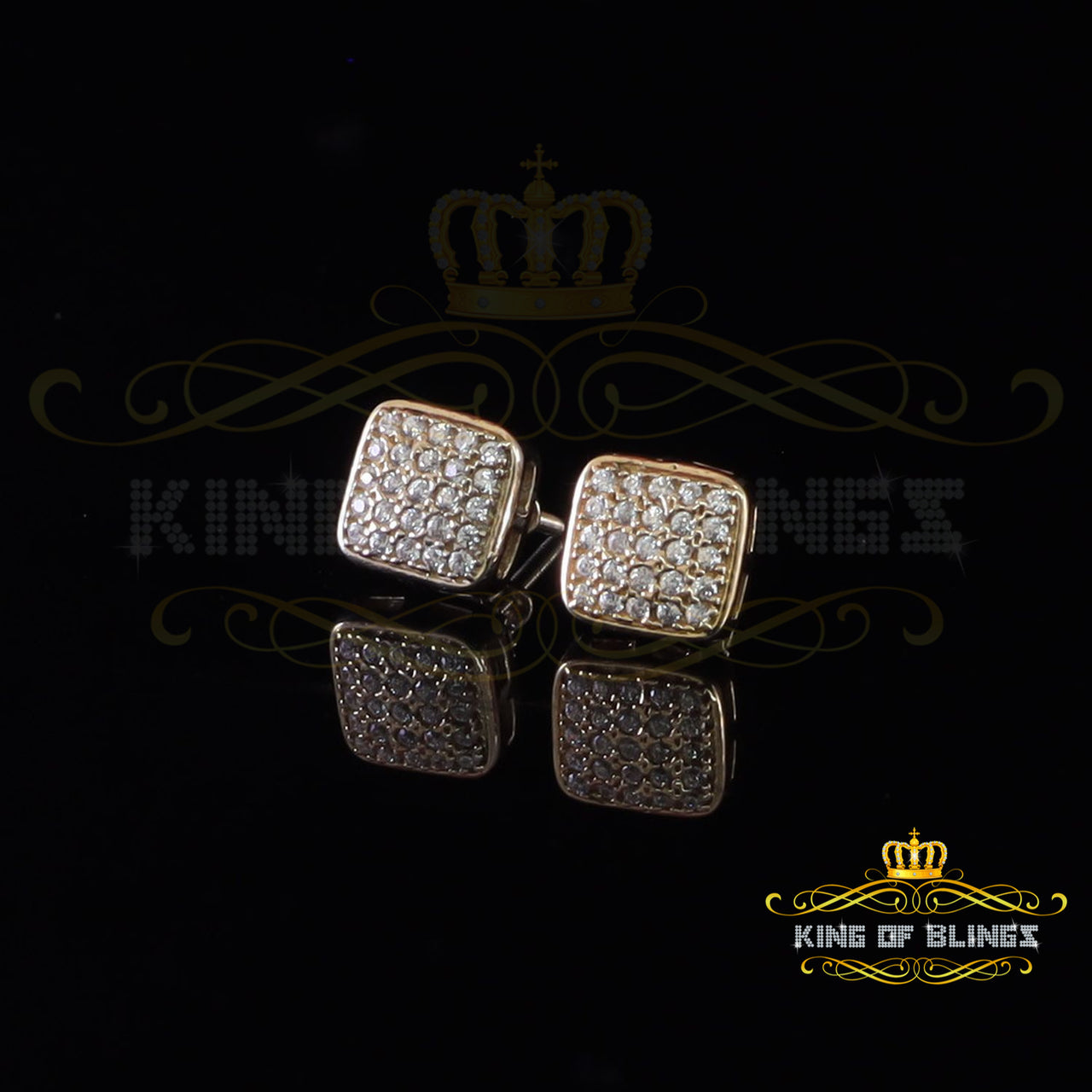 King of Bling's 925 Yellow 0.58ct Sterling Silver Cubic Zirconia Women's Hip Hop Flower Earrings