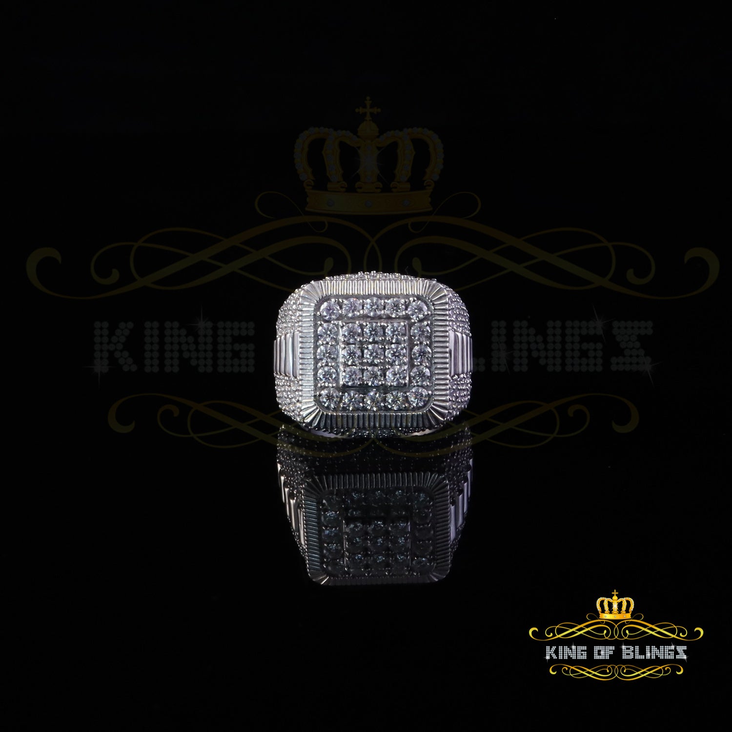 King of Bling's Men's/Womens 925 Silver White 6.50ct VVS 'D' Moissanite Square floralRings Size King of Blings