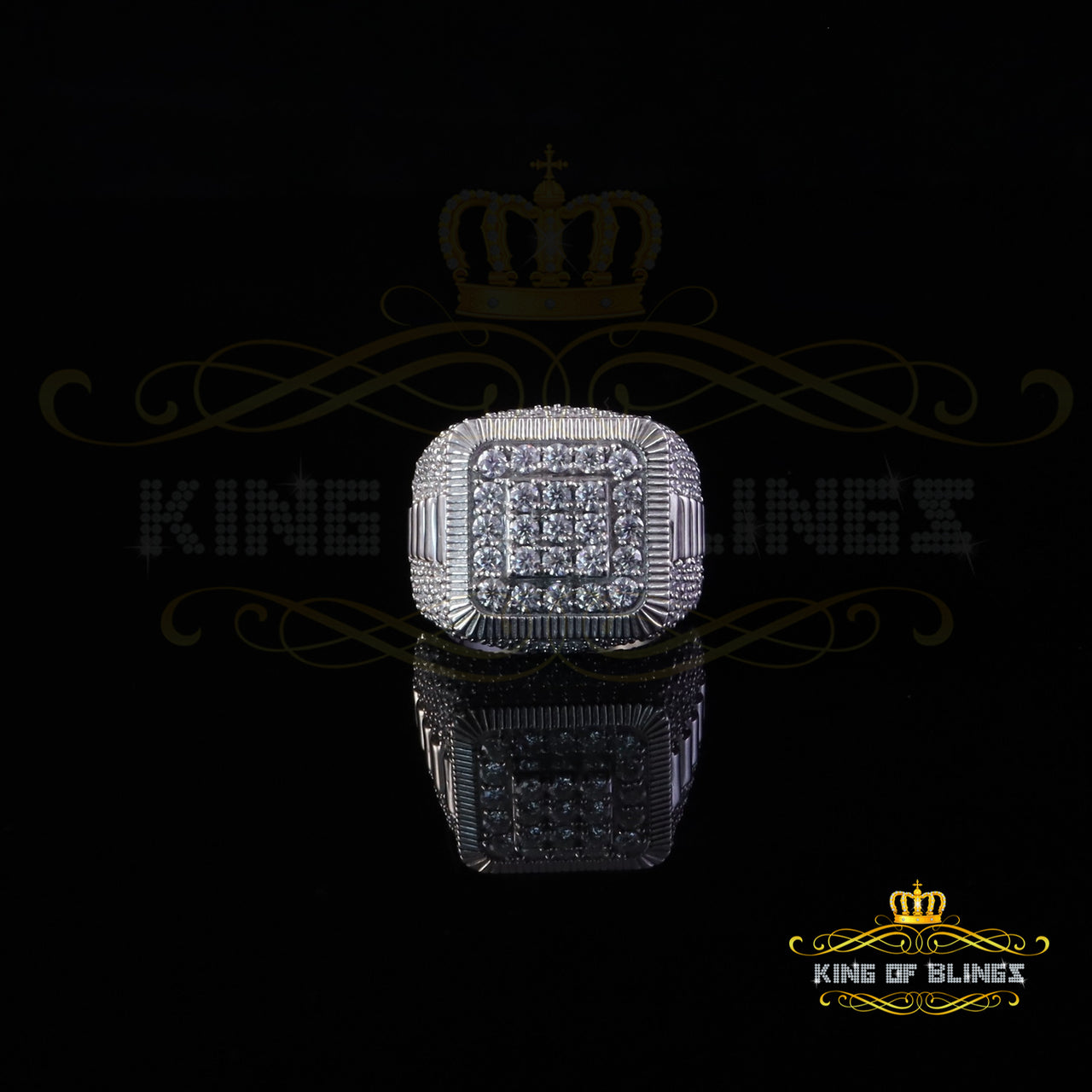 King of Bling's Men's/Womens 925 Silver White 6.50ct VVS 'D' Moissanite Square floralRings Size King of Blings