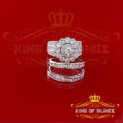 King Of Bling'sWhite Silver Round 7.50ct CZ Flower 7 stone Double Bridal Womens Ring Size 7 KING OF BLINGS