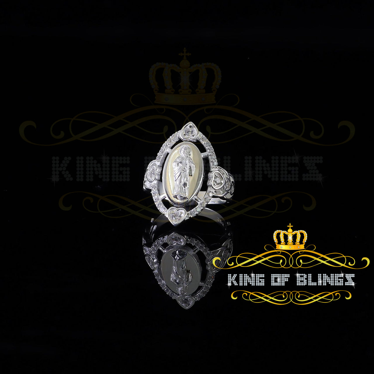 King Of Bling'sWhite 925 Silver Saint Jude Thaddaeus CZ Women's Medallion Religious Ring SZ 6