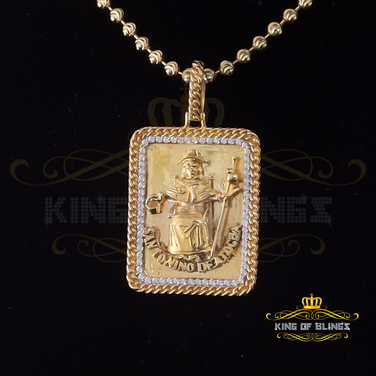 King Of Bling's Men's Square Santo Nino De Atocha 3D Yellow '1'inch 925 Silver 0.66ct CZ Pendant KING OF BLINGS