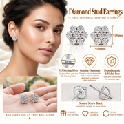 King Of Bling's 0.05ct Diamond 925 Sterling Silver White Floral Style Earrings For Men / Women KING OF BLINGS