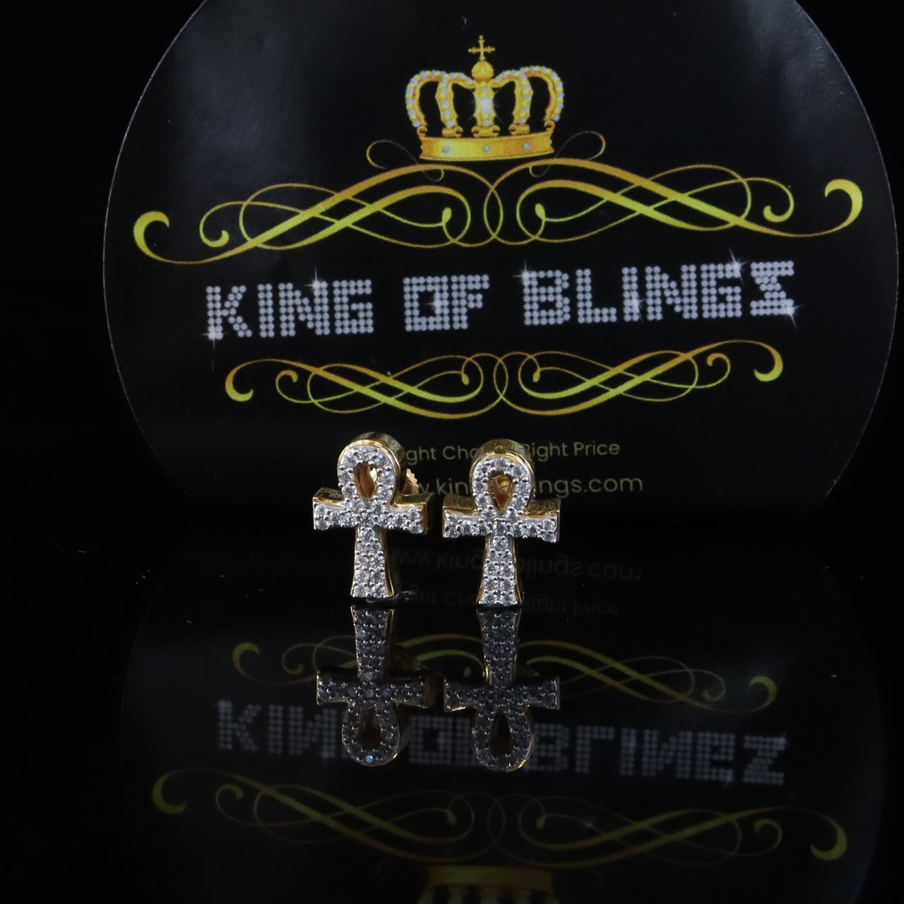 King  of Bling's 0.50ct VVS 'D' Moissanite Men's/Womens 925 Silver Yellow Ankh Stud Earrings