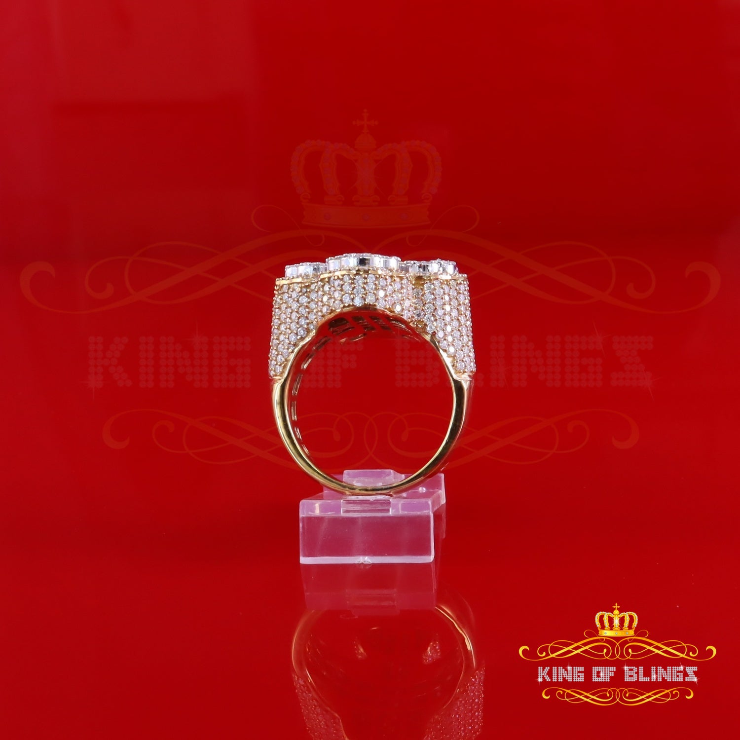 King of Bling's New 925 Sterling Silver 6.00ct VVS D Moissanite Rings Size 10 Yellow Cross Men's King of Blings