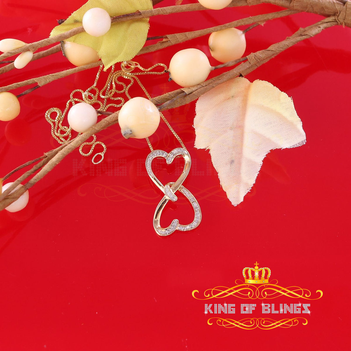 King Of Bling's Real 0.15 ct Diamond Sterling Silver Double Heart Charm Necklace Yellow Pendant KING OF BLINGS
