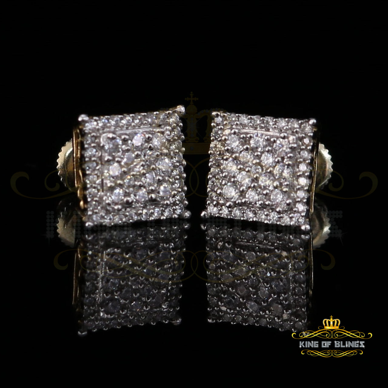 King of Bling's Aretes Para Hombre 925 Yellow Silver 0.96ct Cubic Zirconia Square Women Earring KING OF BLINGS