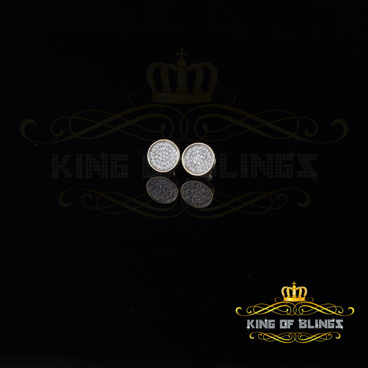 King of Bling's 0.78ct Cubic Zirconia 925 Yellow Silver Women's & Men's Hip Hop Round Earrings