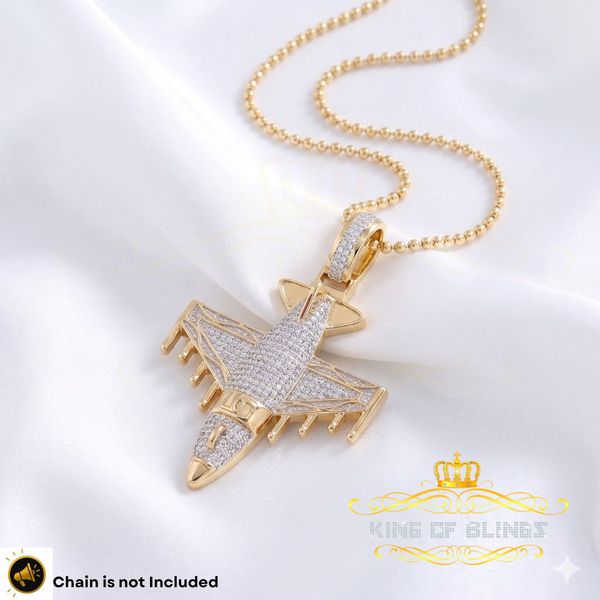 King Of Bling's Yellow 925 Sterling Silver AIROPLANE Shape Pendant with 2.45ct Cubic Zirconia