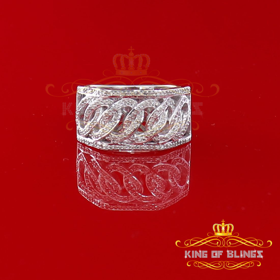 King Of Bling's Stylish Cuban White Silver Micro Real Diamond 0.50 CT 925 Men's Band Ring Sz 8