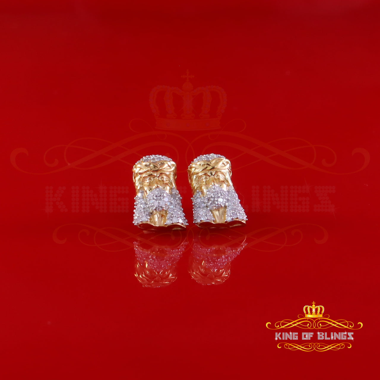 King of Blings-0.50ct Diamond 925 Sterling Silver Yellow for Men's & Women Stud JESUS Earring King of Blings