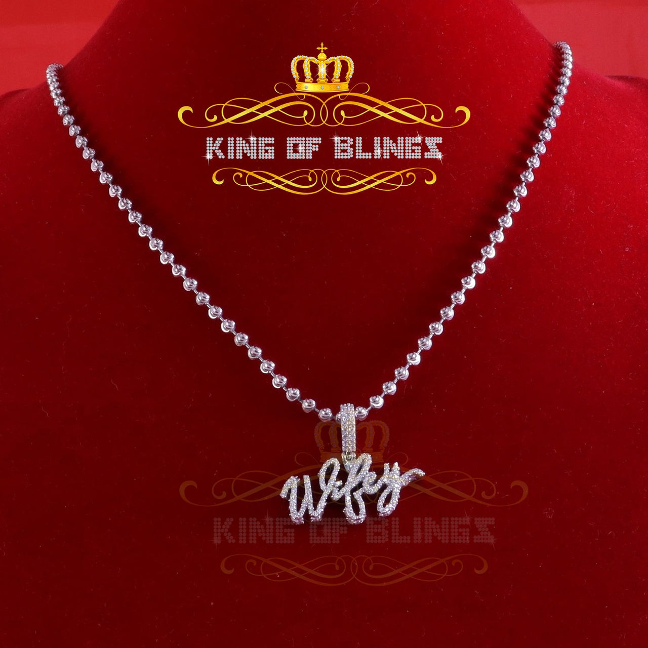 King Of Bling's 925 Sterling Silver White "WIFEY" Pendant 1.60ct Cubic Zirconia for Men/Women KING OF BLINGS