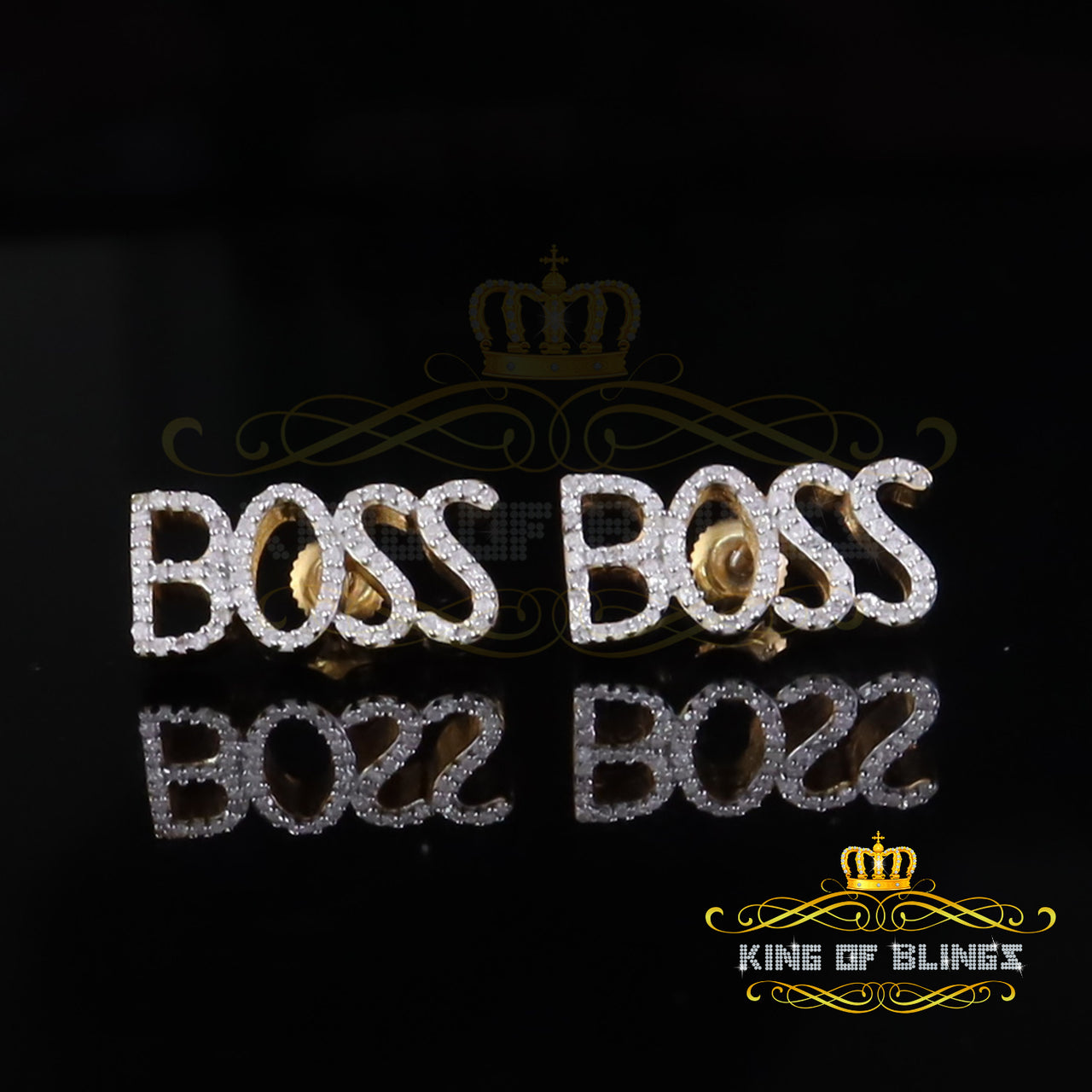 King of Blings-925 Silver in BOSS Women's Stud Earrings with 0.33 Ct Yellow Natural Diamonds KING OF BLINGS
