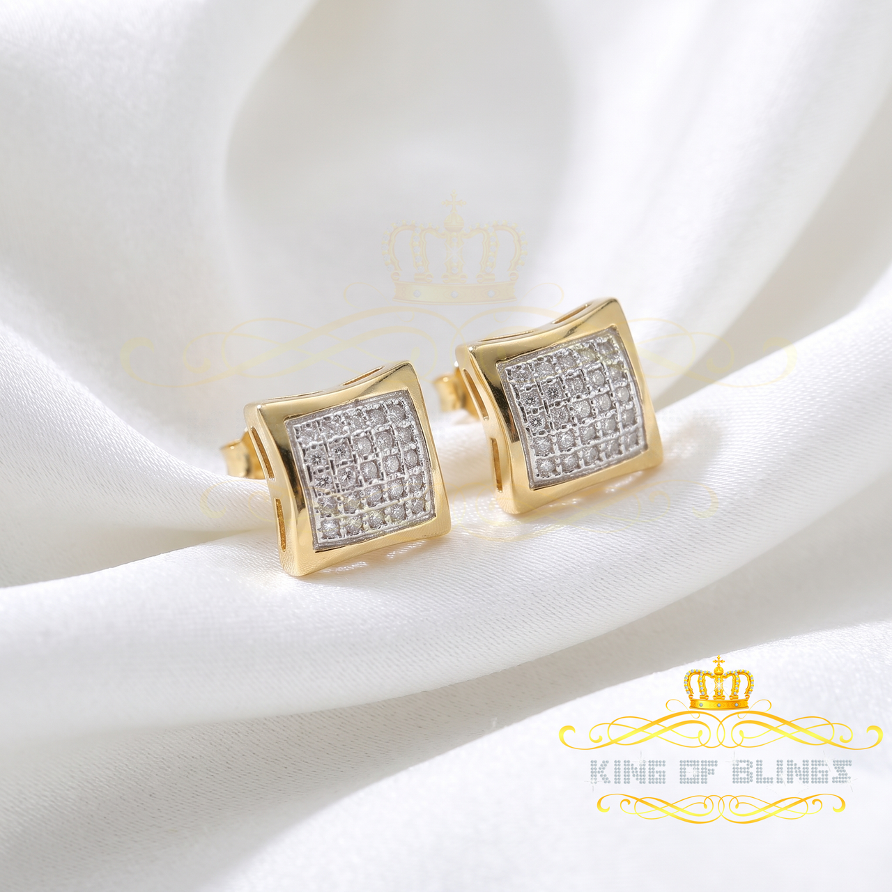 King of Blings-Aretes Para 925 Sterling Yellow Silver 0.20ct Diamond Women & Men Kite Earrings