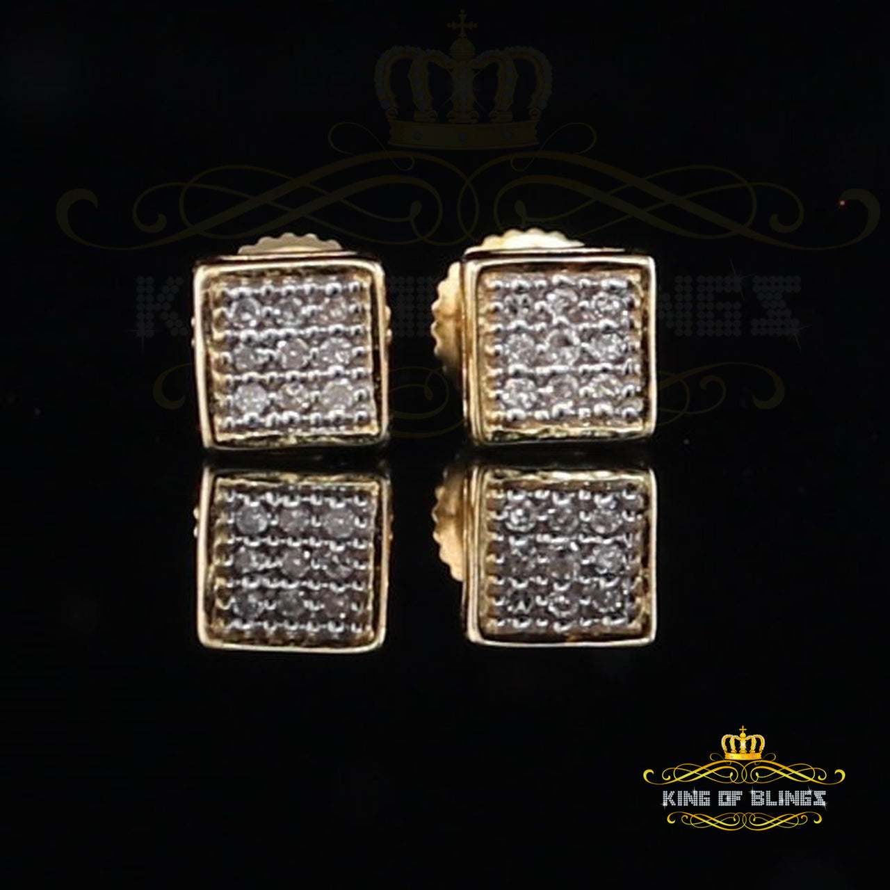 King Of Bling's 10K Real Yellow Gold Real Diamond 0.05CT Men's/Women's Stud Square Micro Earring KING OF BLINGS