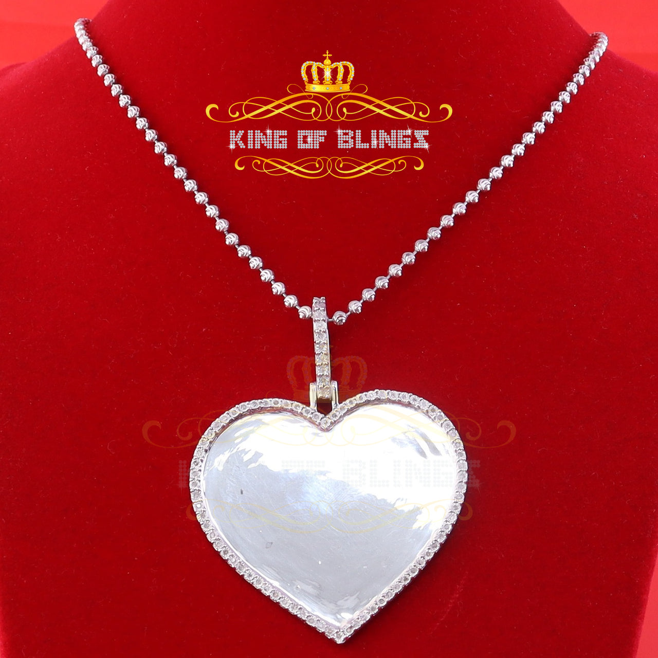 King Of Bling's KOB 0.75ct Real Diamond White 925 Sterling Silver "2" Inch Heart PICTURE Pendant KING OF BLINGS
