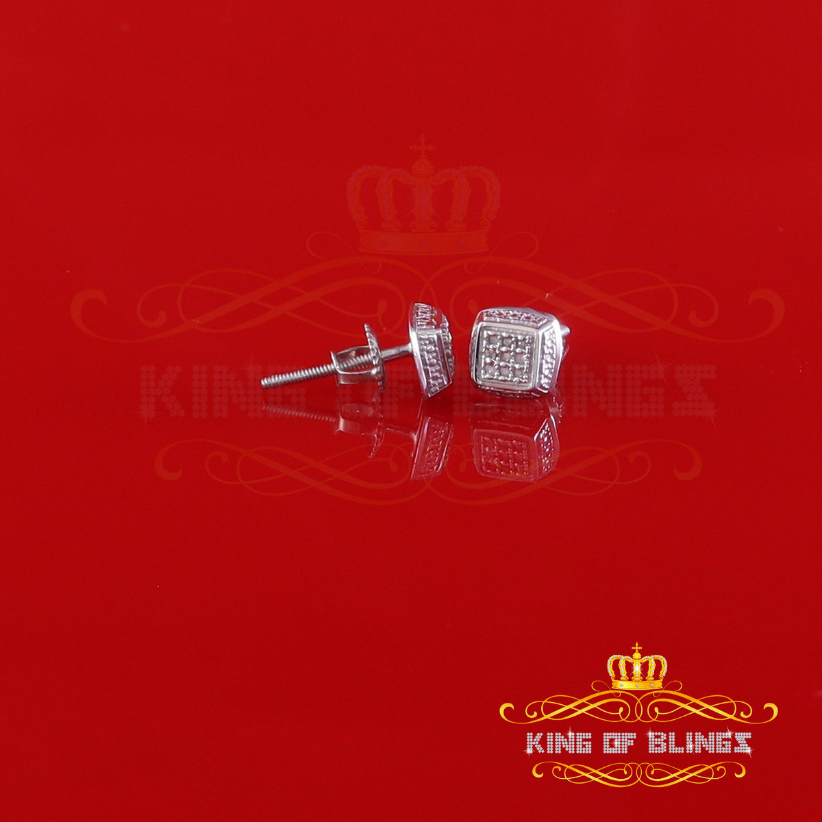 King Of Bling's 0.05ct Diamond Square Earrings For Women White 925 Sterling Silver Stud For Men KING OF BLINGS