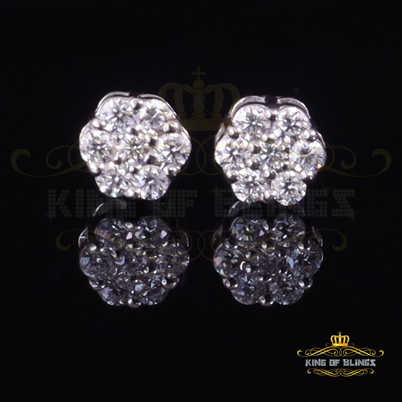 King of Bling's Men's/Women's 925 Silver White 0.25ct VVS 'D' Moissanite 7 Floral Stud Earrings KING OF BLINGS