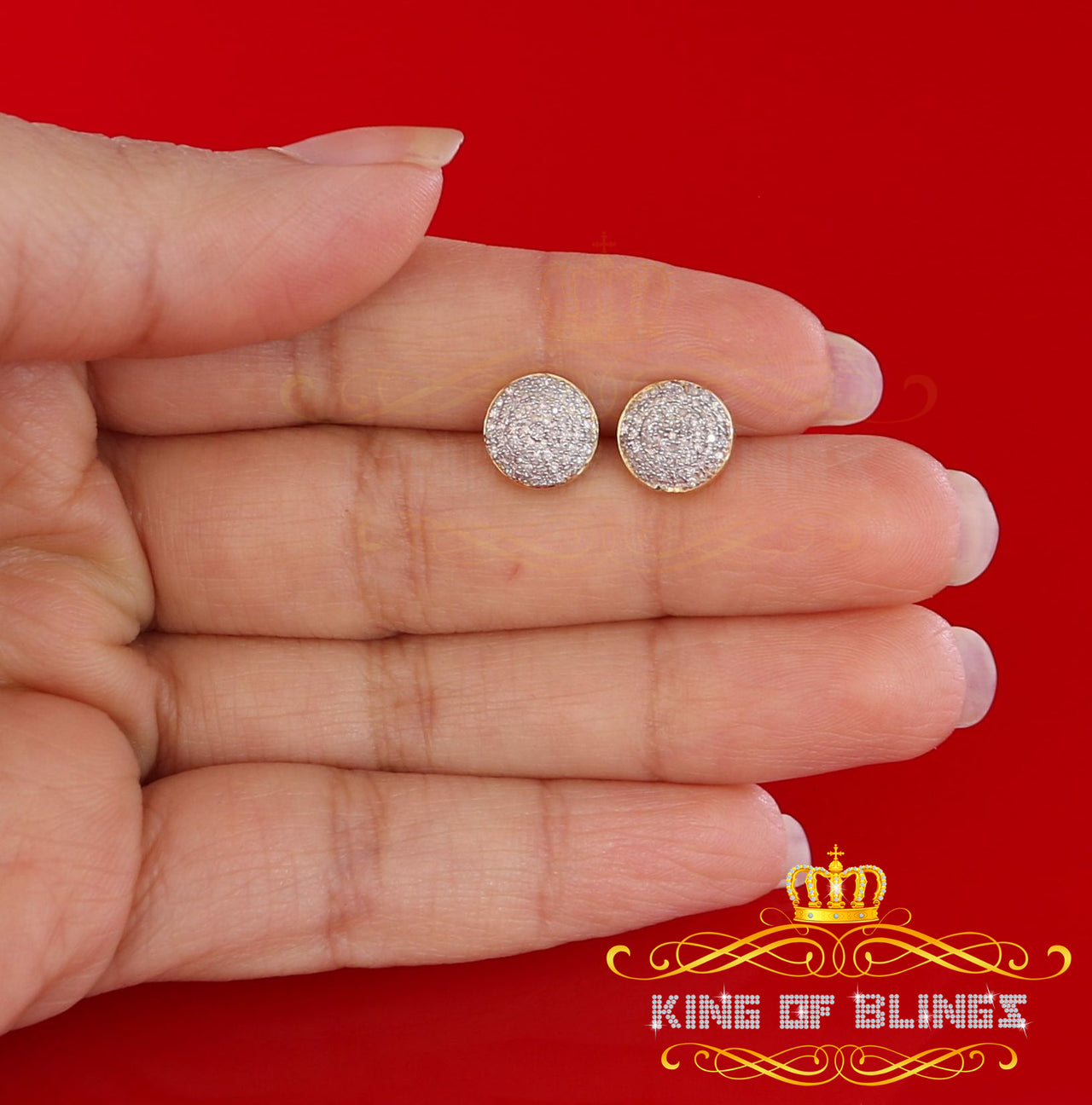 King of Blings-0.33ct Diamond 925 Sterling Silver Yellow For Men's/Women's Stud Round Earrings