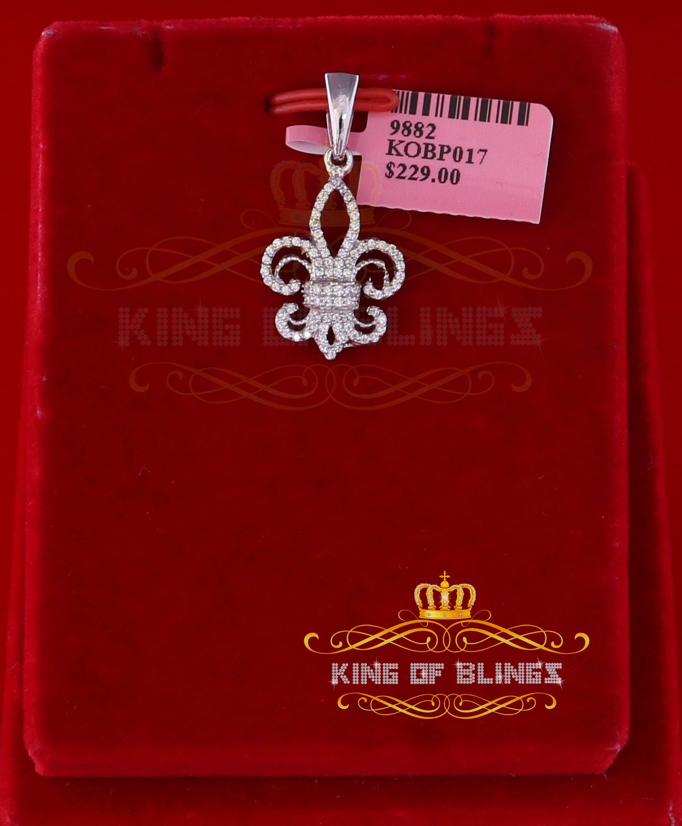Sterling 925 Silver Fleur de Lis White Shape Pendant with 0.93ct Cubic Zirconia KING OF BLINGS