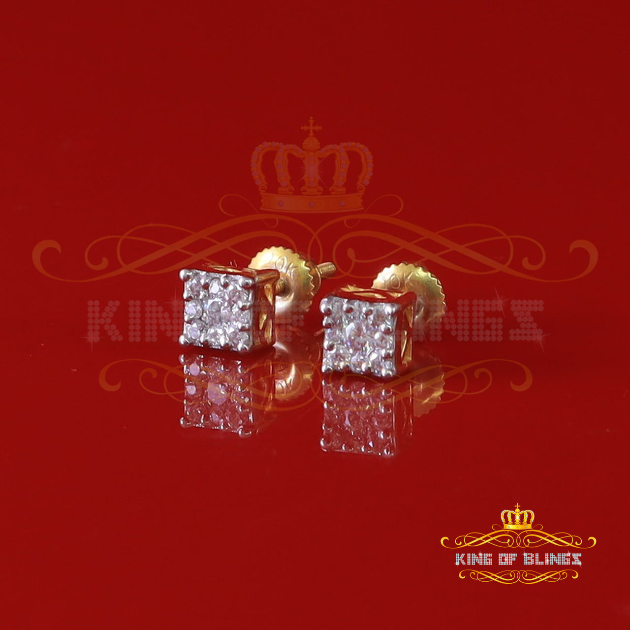 King Of Bling's 10k Real Yellow Gold 0.25ct Vvs 'D' Color Real Moissanite Stud Square Earrings