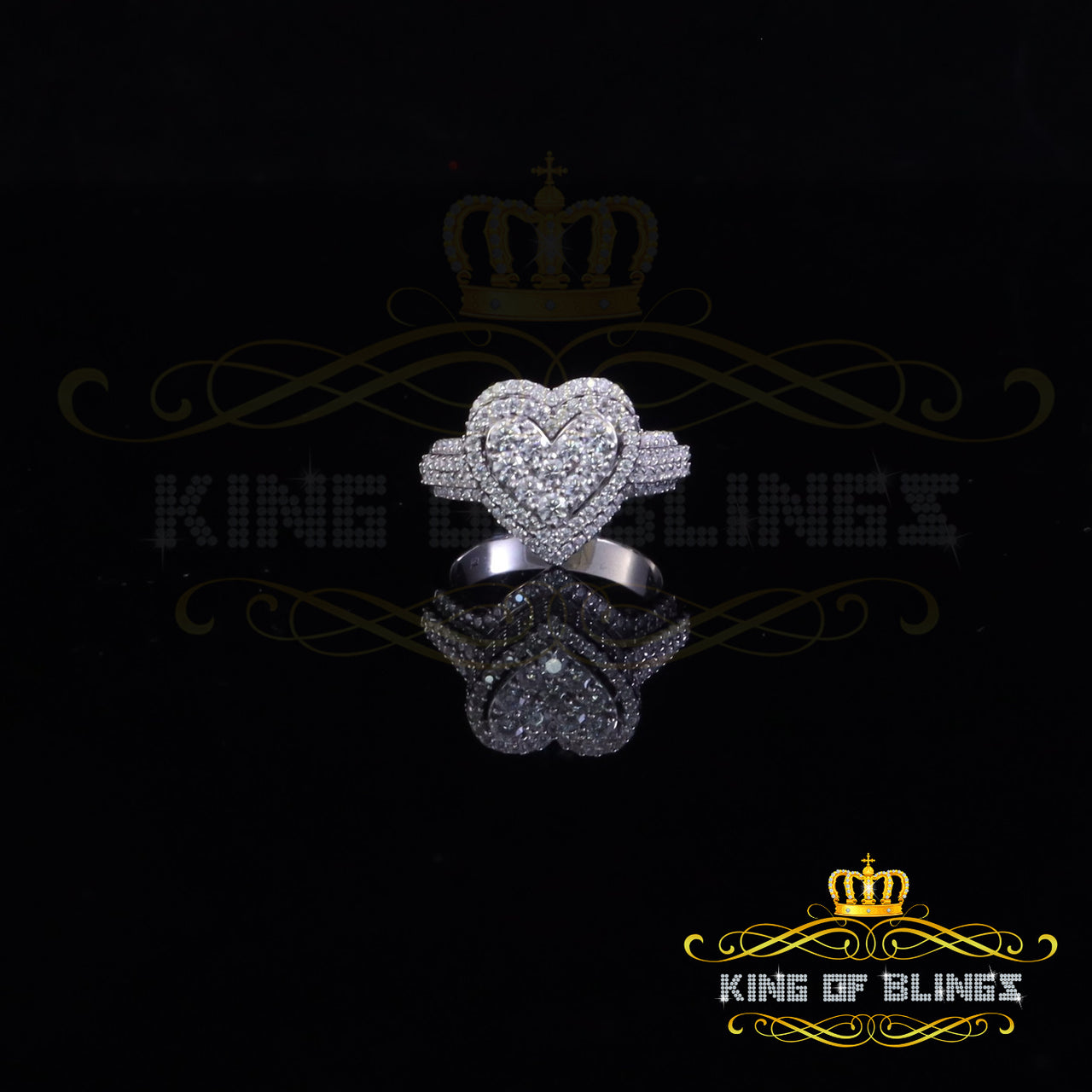 King of Bling's 2.50CT Women's 925 Silver White VVS 'D' Moissanite 3D Double Heart Ring Size 7